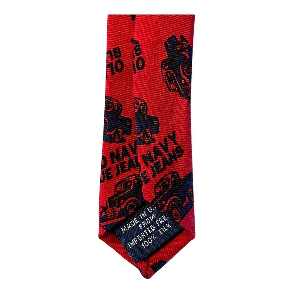 Old Navy Kids Necktie Red 100% Silk Novelty Tie Blue Jeans Trucks Made in USA